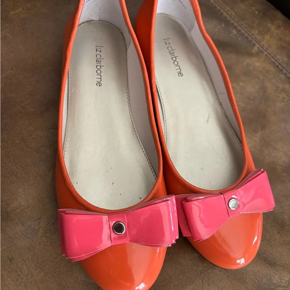 Liz Claiborne flats.  Patent leather orange and pink - Picture 2 of 6